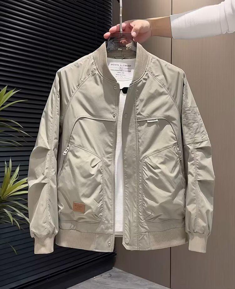 

Men s Trendy Stand-up Collar Punk Workwear Bomber Jacket - Spring/Autumn Casual Loose Fit M хаки