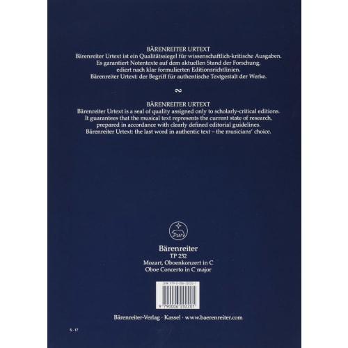 Wittner Wolfgang Amadeus Mozart: Oboe Concerto In C Major, K.314 (score) B?renreiter Publishing
