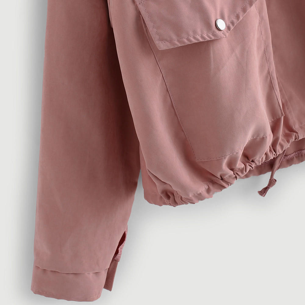 Orchis Kadın Sonbahar Moda Kısa Pembe Düğme Ceket Cep Ceket Hırka
