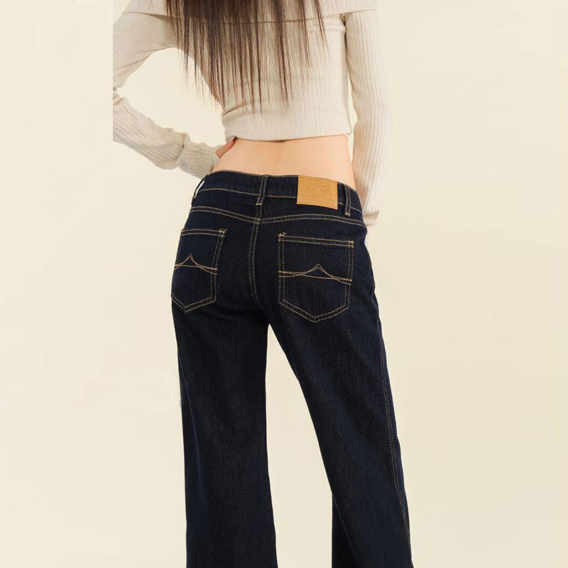 Women's Jeans Autumn New Style Retro Large Size Deep Blue Low Waist Loose Jeans