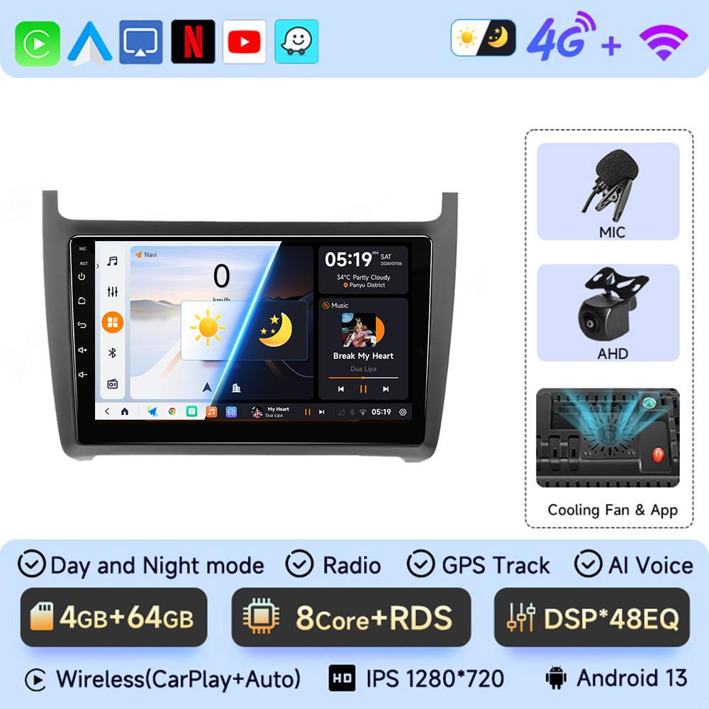 JIUYIN 9 Inch Android 13 Car Radio  For Volkswagen VW POLO 5 Sedan 2008 - 2025  Carplay Multimidia Video Player  Head Unit