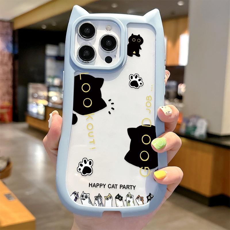 

Прозорий футляр із принтом Милий кіт із зображенням мультфільму. Ударостійка тверда акрилова задня кришка + бампер із м’якого ТПУ для iPhone iPhone 15 синій