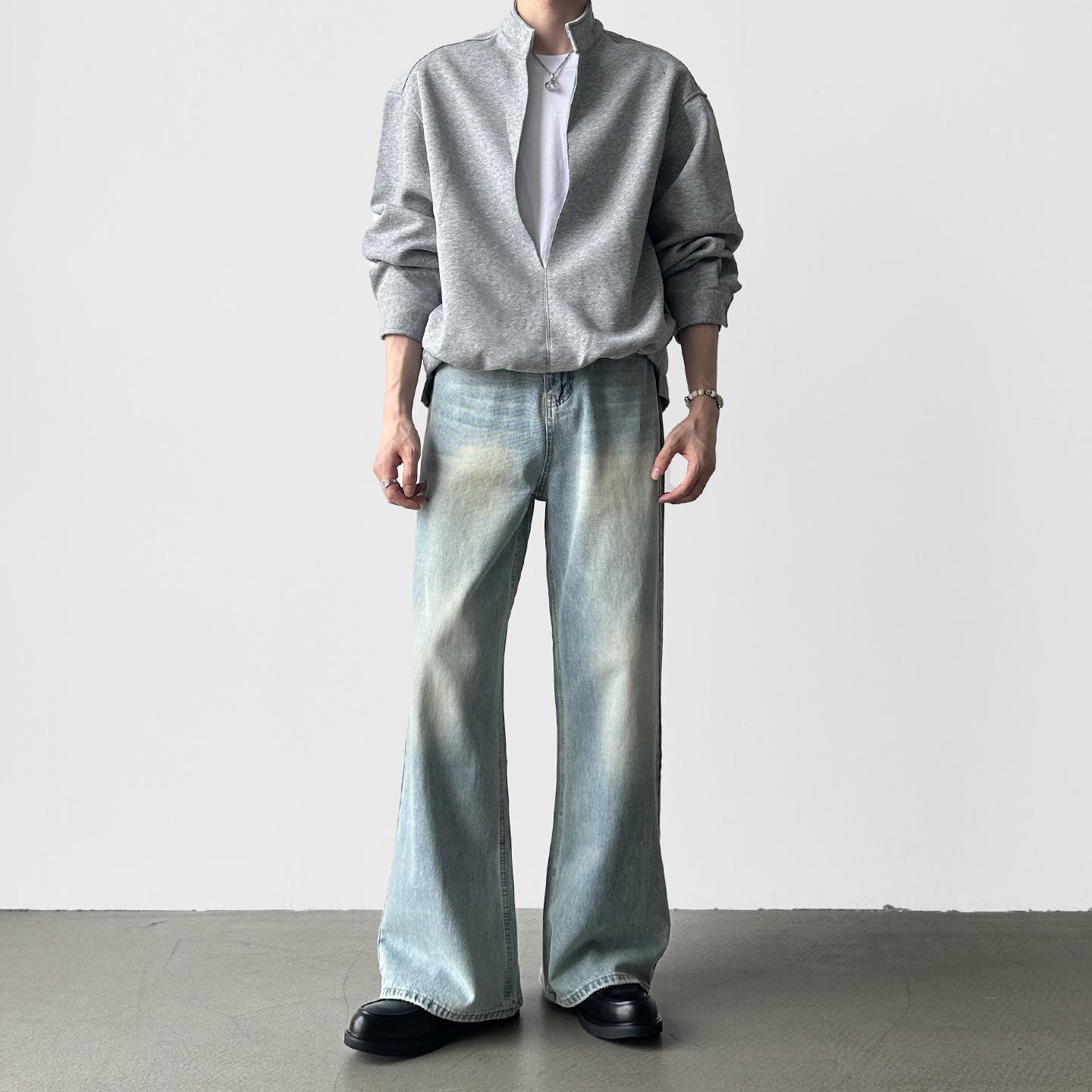 Unisex High-Waisted A-Line Wide-Leg Jeans: Retro Autumn 2025 Floor-Length Drapey Fit XXL светло-синий