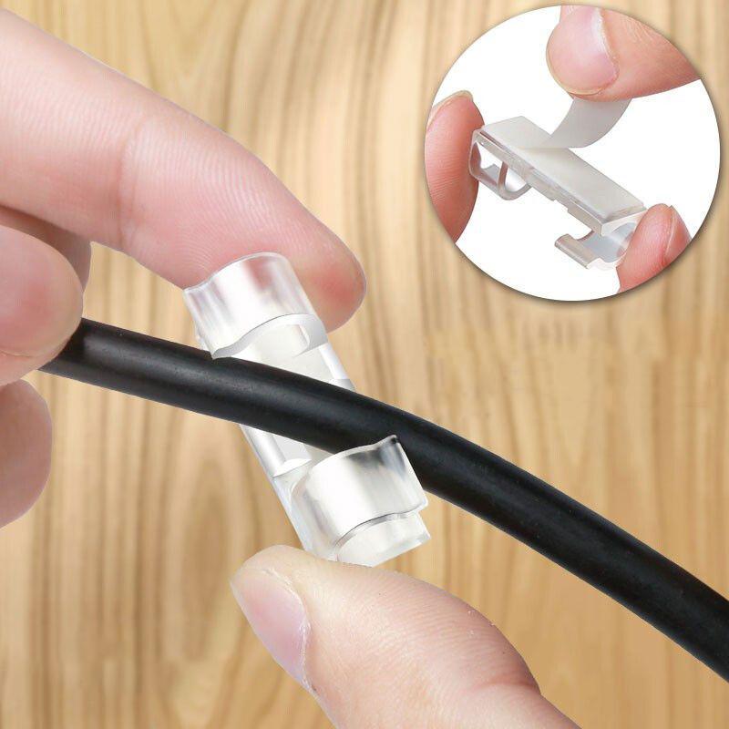 20-200pc Self Adhesive Cable Management Clip Clear Plastic Cable Clips for Cable Management TV PC USB Wire Cable Clips Organizer