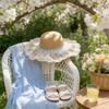 Summer Women Blue Lace Butterfly Bow Sun Hat With Wide Brim For Beach And Vacation