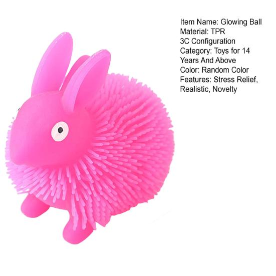 Luminous Glowing Ball Fluffy Bunny Stress Ball Soft TPR Fidget Toy with Color-Changing Lights Sensory Decompression Gadget for Kids Adults