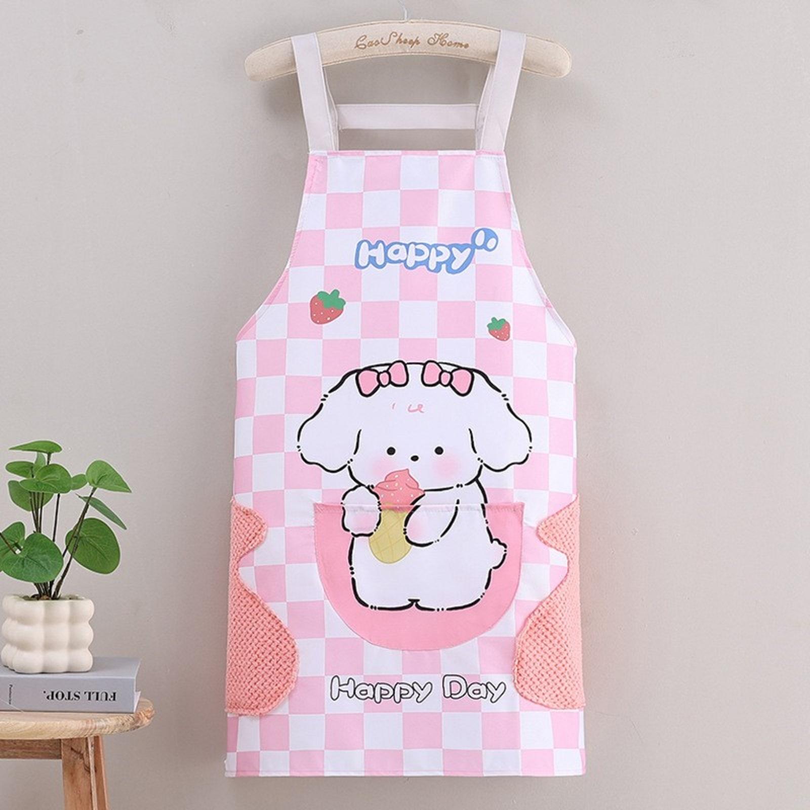 

Cartoon Apron For Adults Kitchen Erasable Hand Strap Waist Restaurant, Workplace, Household Use One Size розовый