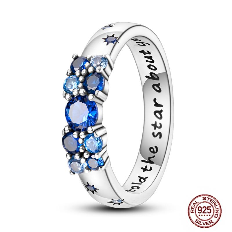 Shine Women koppar Fingerringar 925 Sterling Hjärta Krona Glöd Eldfluga Stjärna Sol Tusensköna Stapelbar Originalring Årsdag Zirkon