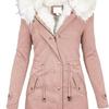 Abrigo de invierno de algodón para mujer, talla grande, capucha de piel sintética, forro polar, cremallera y botón a presión.