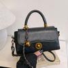 Retro Top Handle Bag with Flap Closure Bell Charm Detachable Strap Fashion Faux Leather Crossbody Purse for Women Shoulder Purse