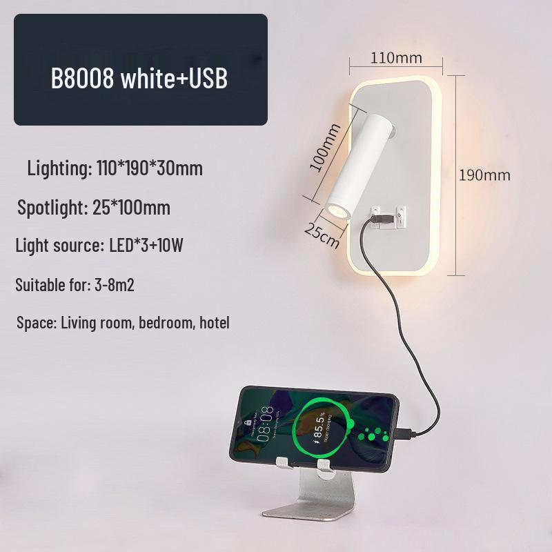 Modern Minimalist Indoor LED Wall Lamp with USB Reading Light for Bedroom or Living Room.