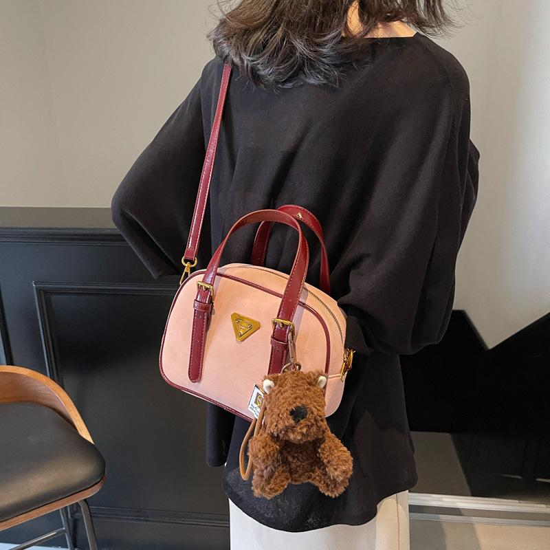 Retro handbag women's 2025 autumn and winter new contrasting color fashion bowling bag shoulder bag