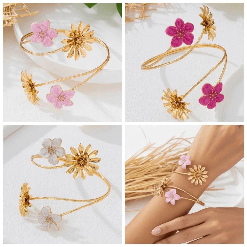 Zink Zinklegierung Chrysantheme Armreif Offener Armreif Verstellbares Aprikosenblüten Armband Hand Schmuck
