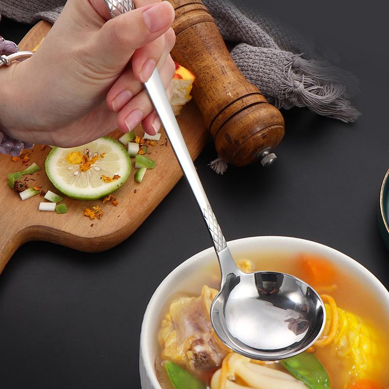 Thickened Long Handle Tablespoon Stainless Steel Soup Spoon Hot Pot Cooking Spoon Bouillon Porridge Ladle Utensils for Kitchen