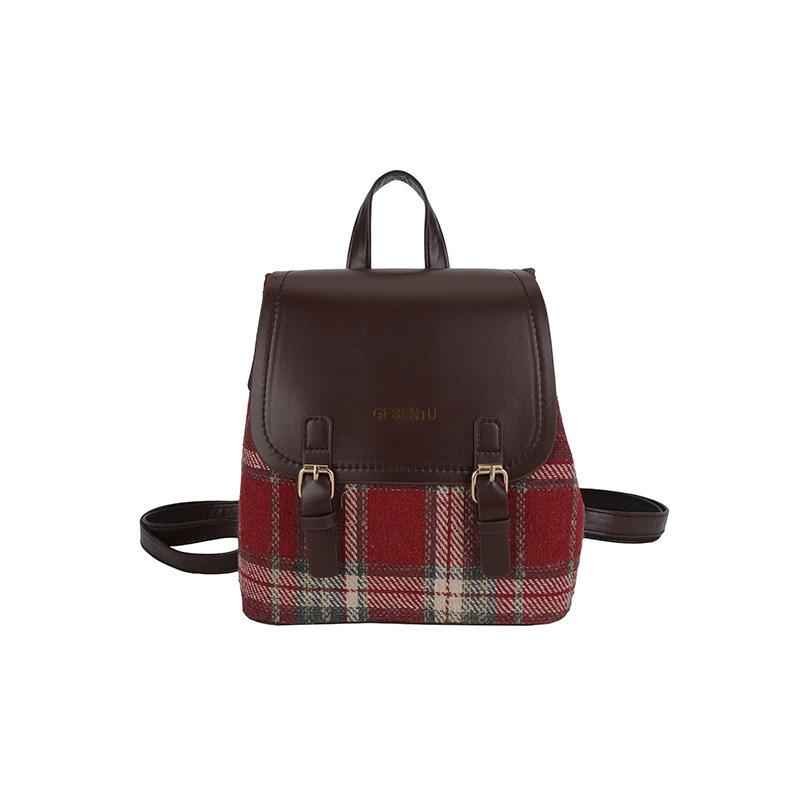 Plaid backpack fashionable versatile backpack retro high-value handbag single shoulder oblique span bag college backpack plaid