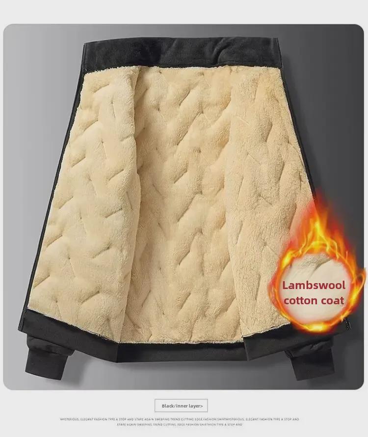 Men's Windproof Plush Lambskin Coat – Thick, Versatile, Large-Size Winter Jacket