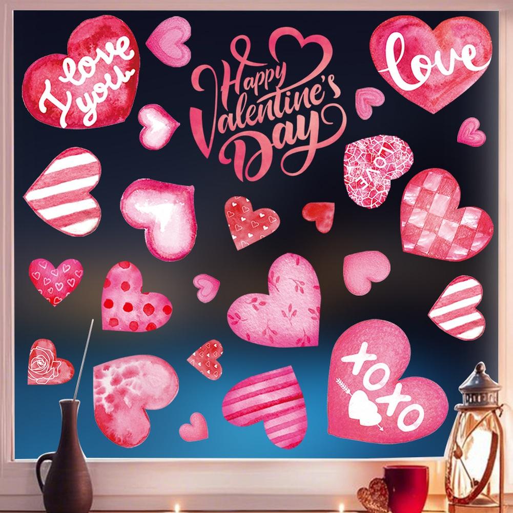 Valentines Day Window Clings 6 Pcs Double Sided Heart PVC Stickers Reusable Easy Peel On Off for Glass 20 30cm