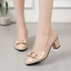 2025 Women's Dress Shoes Patent Leather High Heel Shoes Medium Heel Office Women's  Metal Bow
