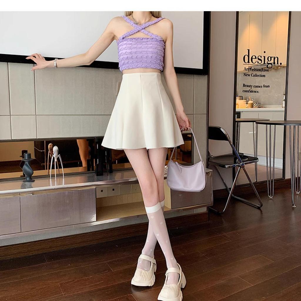 A-line Petite Women's Skirt - 2026 Autumn Academic Style Umbrella Skirt, High-Waisted Slimming Pleated Design