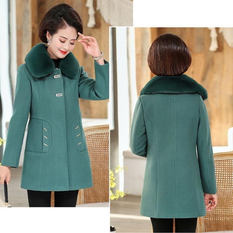 Palton de lână de iarnă de lungime medie pentru mamă - Larg, la modă și extra gros pentru femei