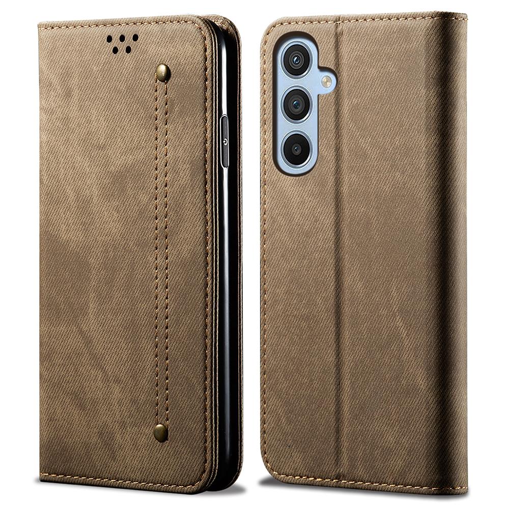 Drop-proof Phone Case For Samsung Galaxy A24 4G (162.1 x 77.6 x 8.3mm) Jeans Cloth Texture Flip Leather Cover with Stand Wallet
