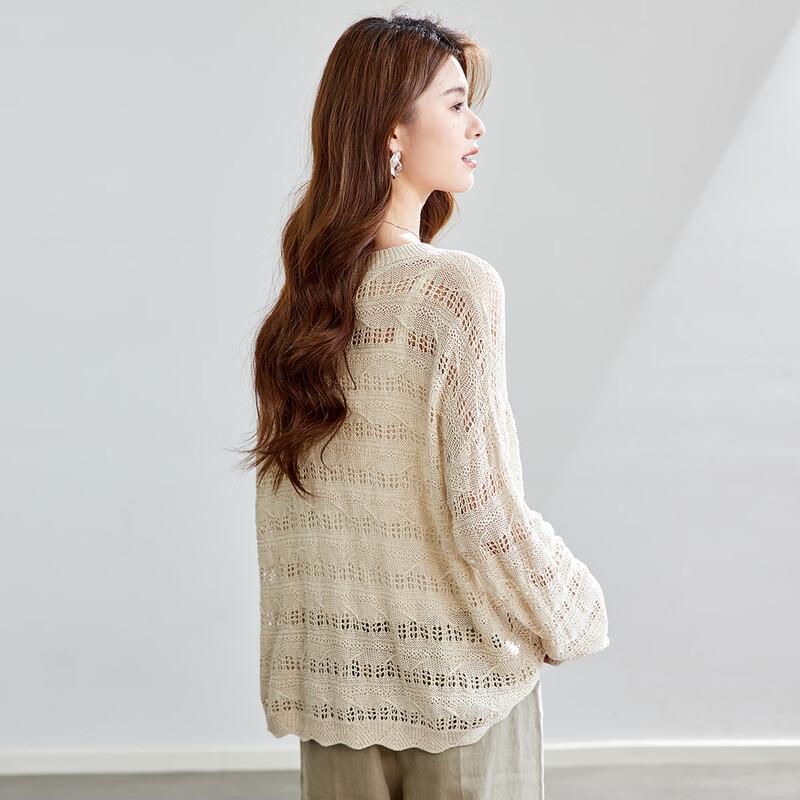 CARBAMMI Women's Lightweight Openwork Long Sleeve Knit Pullover Top