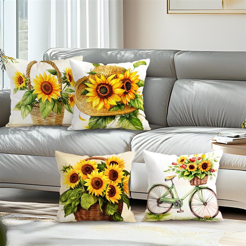 Tinika Chen Unisex Retro Style Sunflower Cushion Pillowcase Printed Polyester 45X45cm Throw Pillowcover Decorative Sofa Cushion Pillowslip Decor
