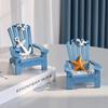 Mediterranean Blue Mini Wood Beach Chair Figurines for Garden Dollhouse Desktop Beach Decor  Desk Decoration Room Decor