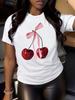 Cherry Print Womens Tshirt Women Loose Comfortable Tee Red Cherries Graphic Daily Streetwear Fashion Soft Top T Shirt