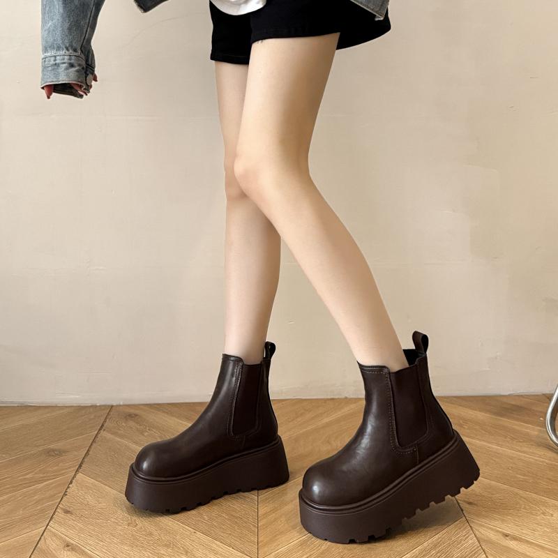 Winter Platform Height Increase Women Ankle Boots Female Round Toe Slip On Shoes Street Style Chelsea Botas ,