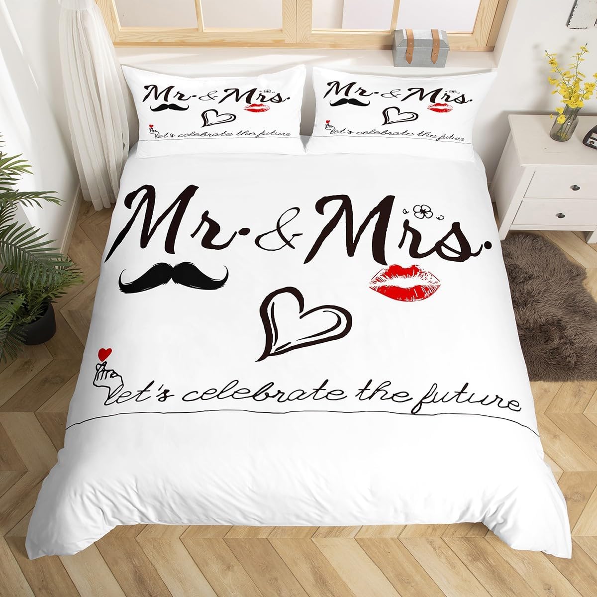 Mrs Mr Duvet Cover Romance Comforter Cover Microfiber White Bedding Set For Boys Girls Teens Adults Wedding Valentine Day Decor