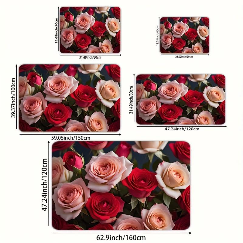 1 x Anti-Ermüdungs-Küchenteppich, Rosendruck, wasserdicht, rutschfest, dick, gepolstert, robuste, bequeme Stehmatte für die Küche