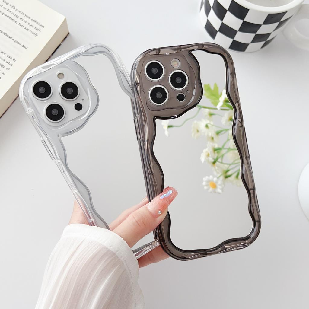 Cream Texture Casing Wavy Edge Soft Silicone Cover Phone Case For OPPO Realme OnePlus Vivo Mirror Back Shell