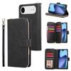 For iPhone 17 Air Case Zipper Pocket 9 Card Slots PU Leather Phone Cover with Hand Strap