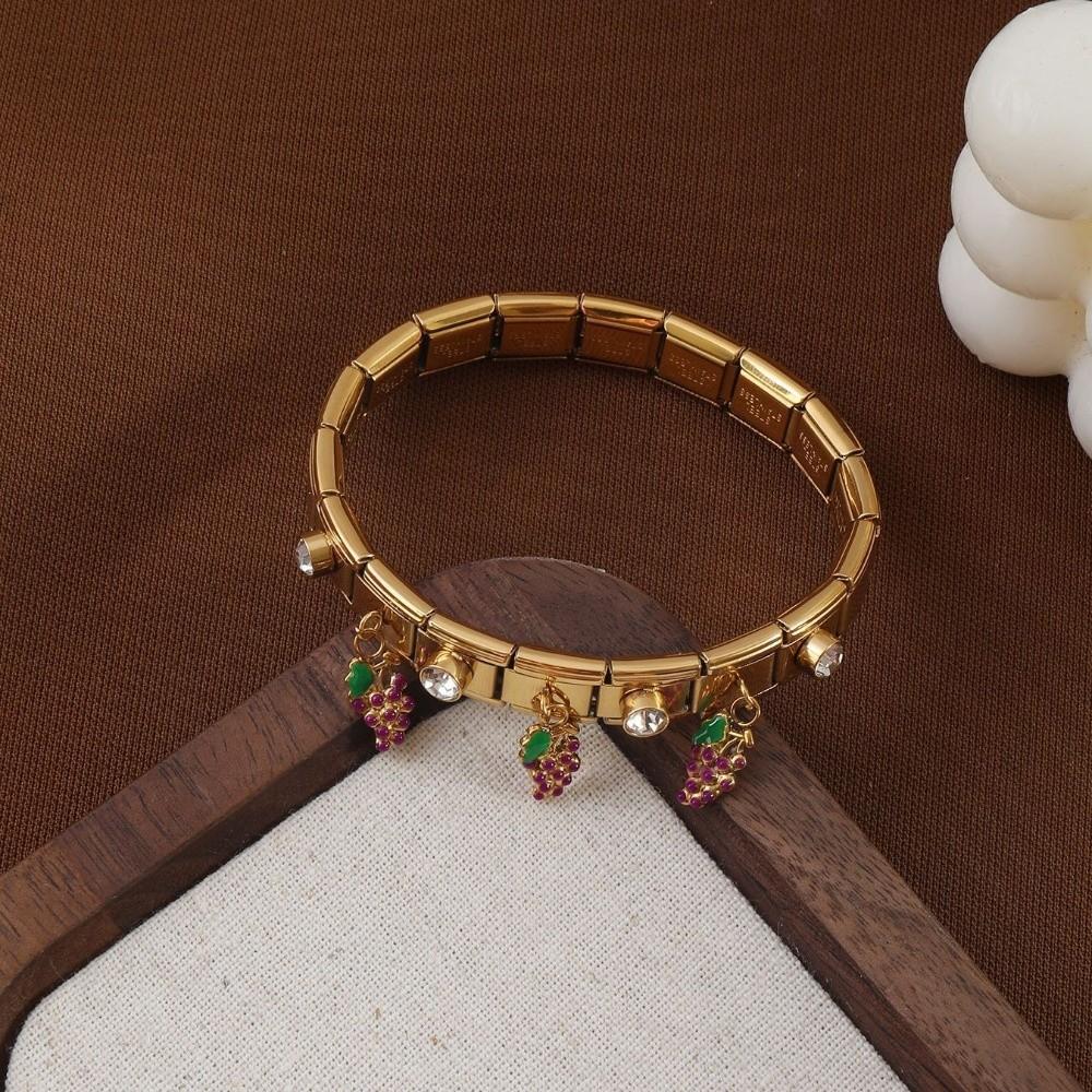 Crystal Fruit Pendant Bangle Elastic Stainless Steel Bracelet Geometric Square Bracelet  Vacation