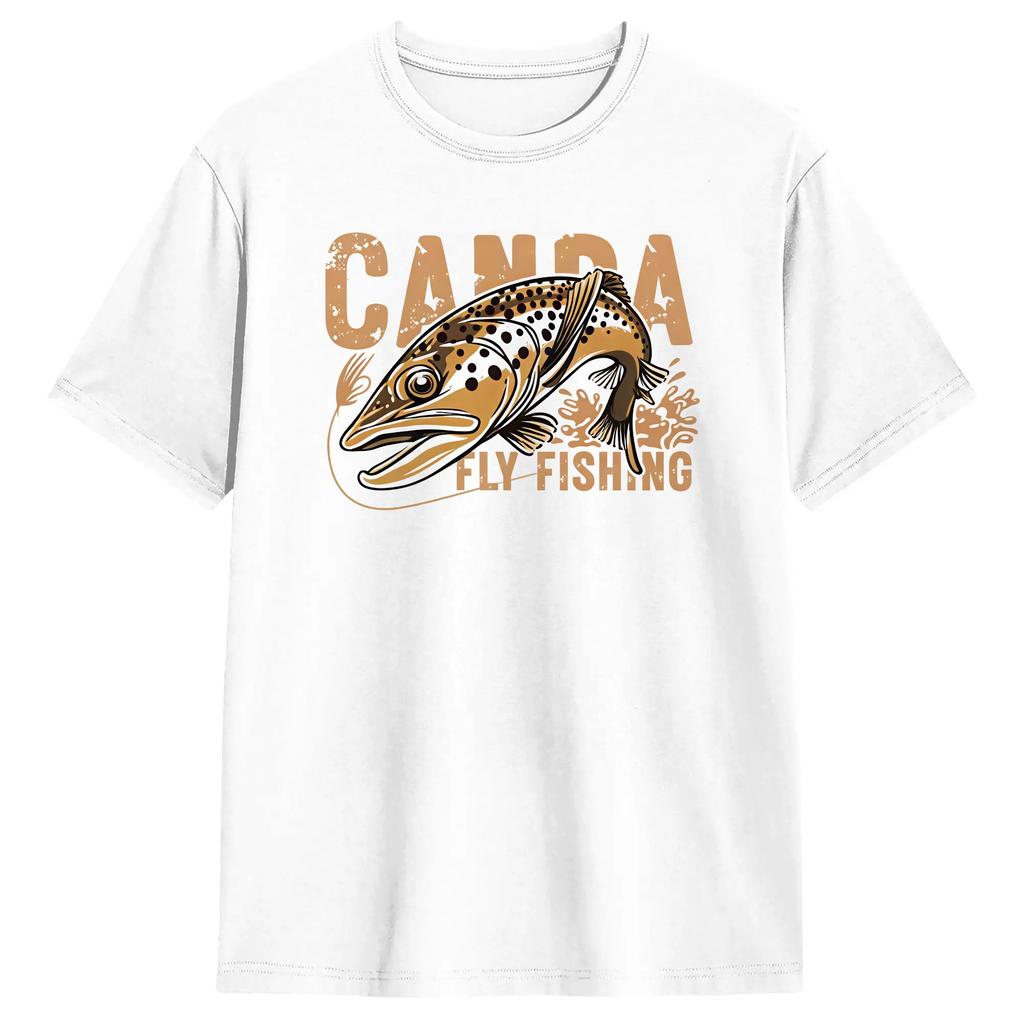 Fly Fishing Tshirt Summer Hip Hop T Shirts Man Pure Cotton Crewneck Oversized Clothing Shortsleeve Vintage Tshirt