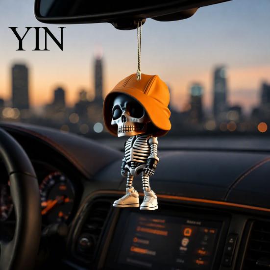 Lightweight Acrylic Car Decor 2Pcs Hoodie Skeleton Ornaments, 2D Flat Pendants, Gothic Backpack Pendant And Keychain Charm Style Hanging Ornaments for