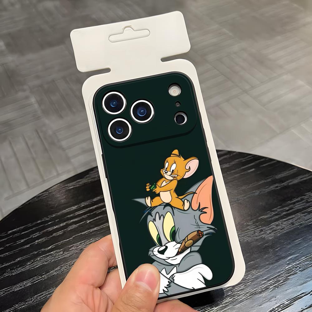 AniME-T-Tom And J-Jerry Kawaii Phone Case For IPhone 17 Air 16 E Pro Max 15 14 13 Mini 12 Pro 11 Max Plus Black Soft Shell