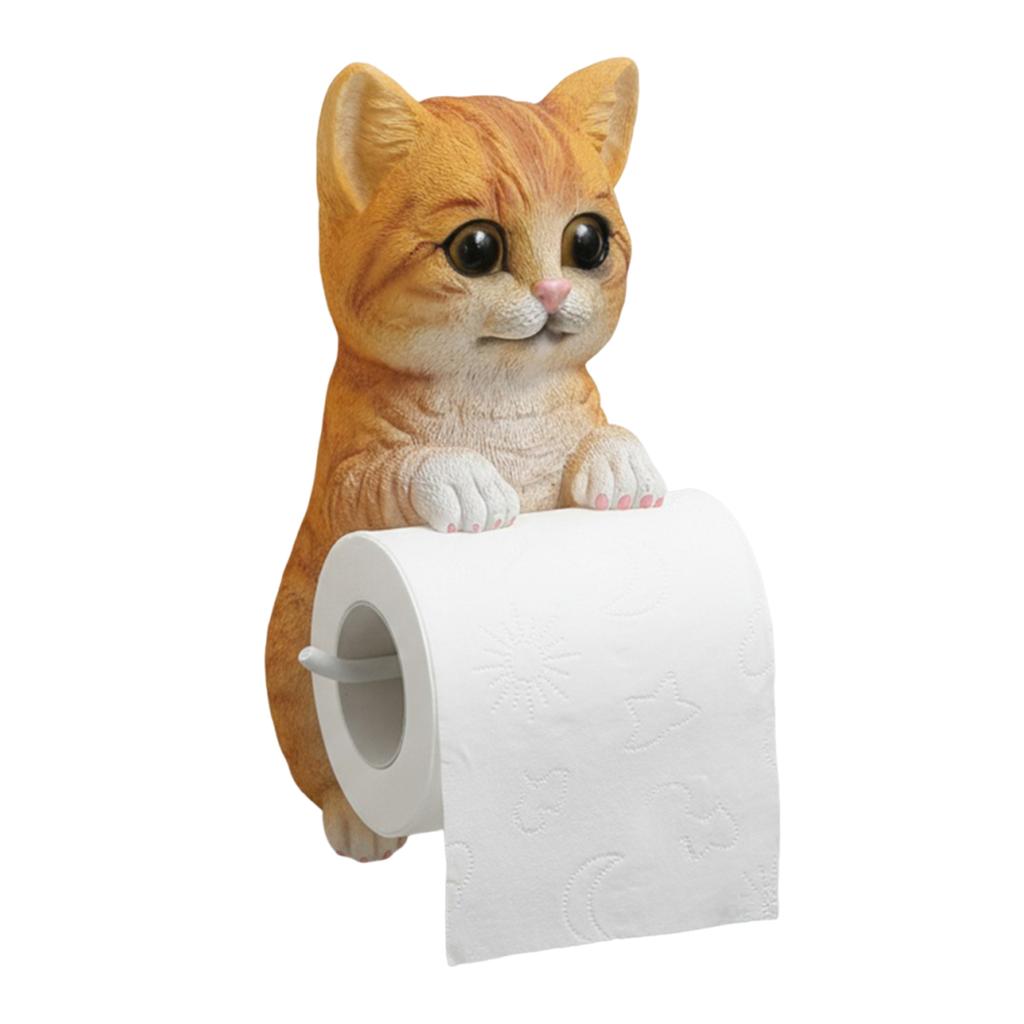 Wall Mount Toilet Paper Roll Holder Resin Animal Paper Towel Holder Decorative Cat Shape Paper Stand Kitchen and Bathroom Use