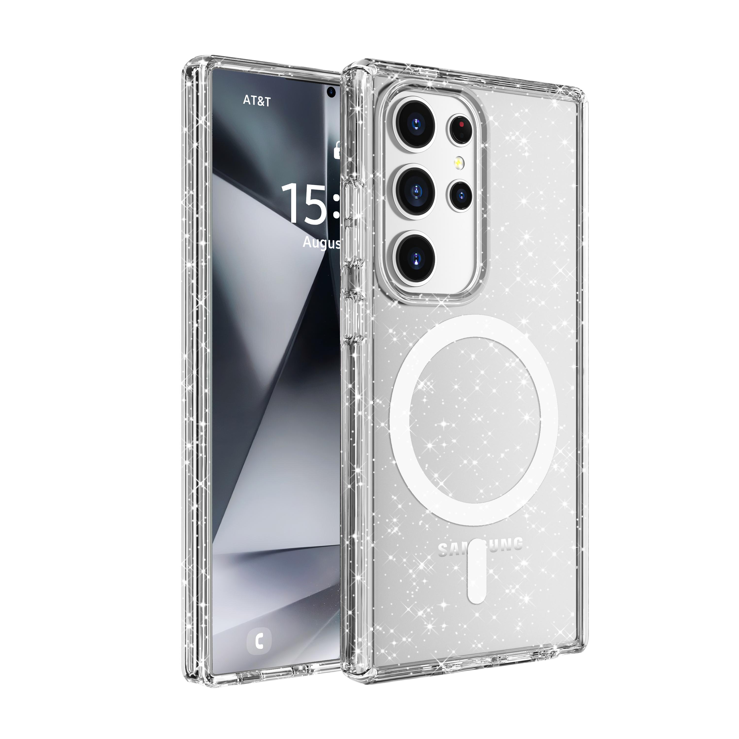 

Прочный гибридный магнитный чехол с магнитом для Magsafe Mag Safe Samsung S26 Plus S25 Edge S24 Ultra S23 5G Блестящий Милый Прозрачный Чехол с Блестками S23 ultra мерцание