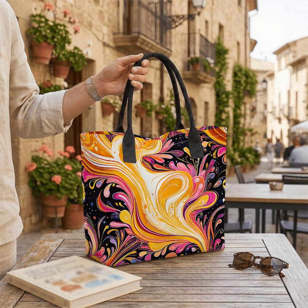 Colorful Swirl Print Large Tote Bag Casual Shoulder Handbag for Daily Use