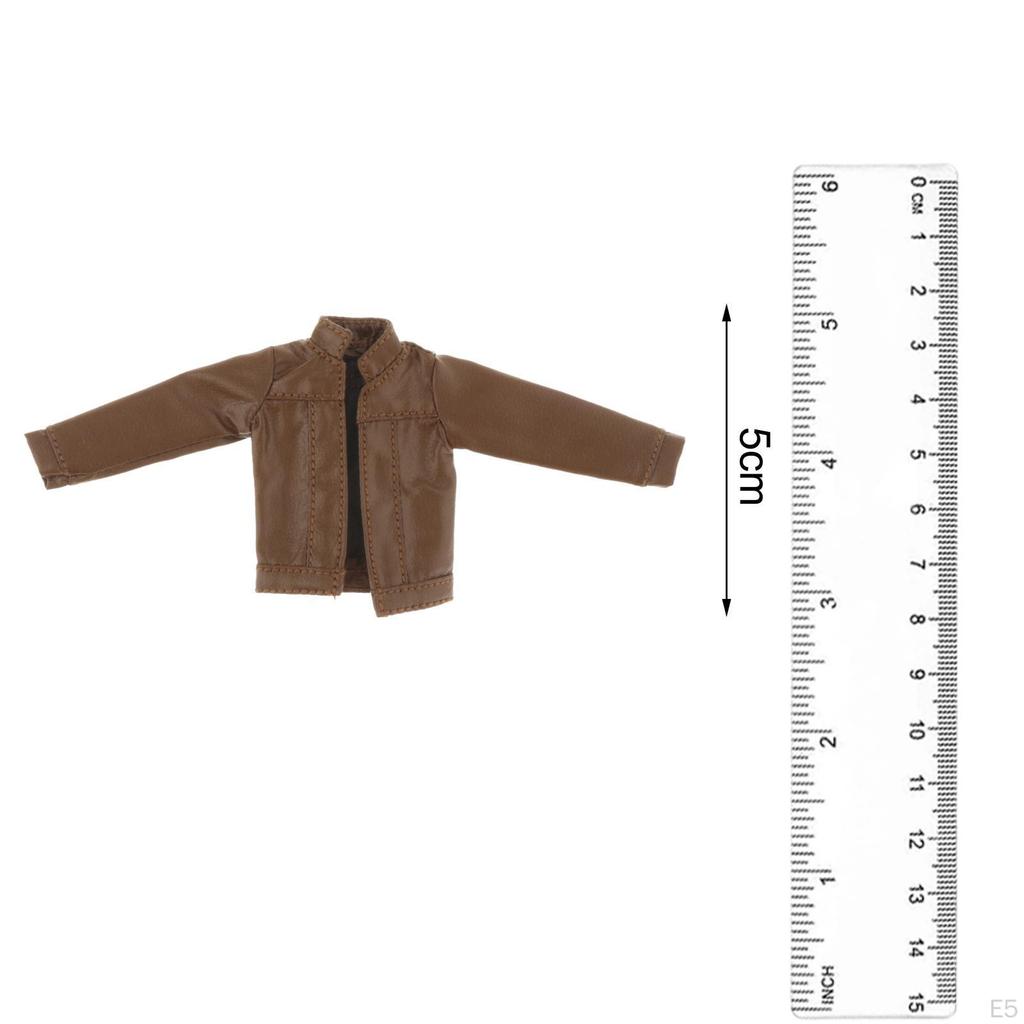 1/12 Female Soldier Faux Leather Coat Miniature Costume Dolls Dress up Accessory Mini