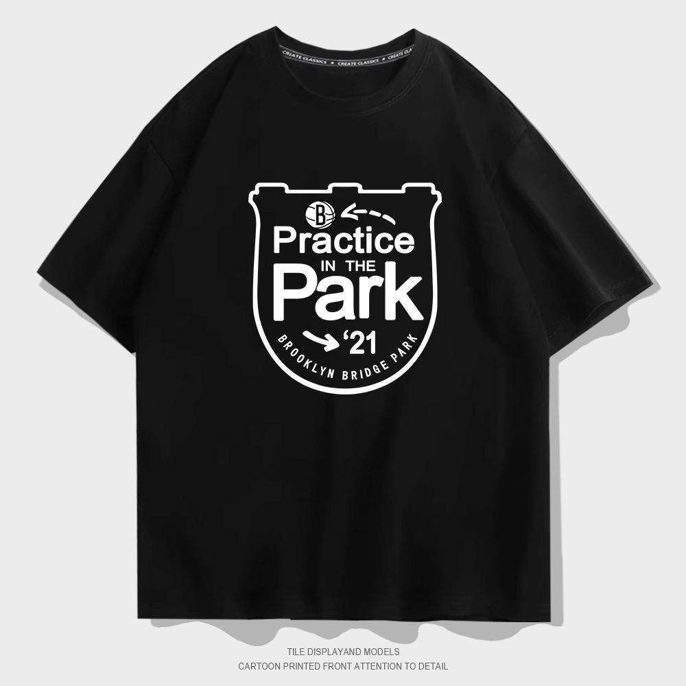Nets park printed t-shirt summer basketball t-shirt men s short-sleeved trendy brand loose cotton half-sleeved t-shirt XXS
