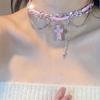 Harajuku Y2K Millennium‑Style Sweet‑Cool Women Collarbone Chain, Love‑Pendant Splicing‑Chain Punk‑Hip‑Hop Ins‑Vibe Pink Necklace Accessories