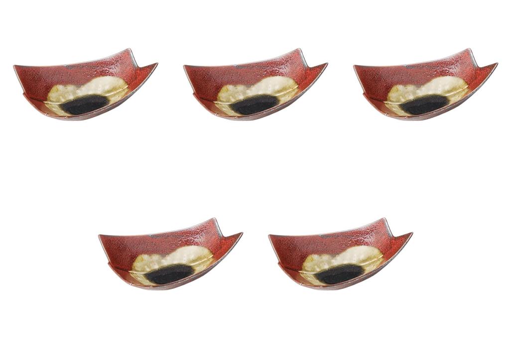 Set of 5 Red Yuzu Paste Mukazuke Ash X X 6 Mukazuke Setomonohonpo (Mikomi Glaze) [18.5 14.2 Cm]