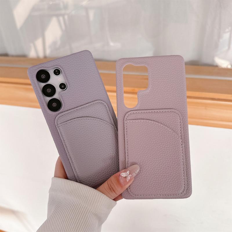 Luxury Wallet Card Slot Solid Color Matte Hard PC Phone Case For Samsung S25 Ultra Edge S23 S22 S24 Ultra Plus FE Bumper Cover