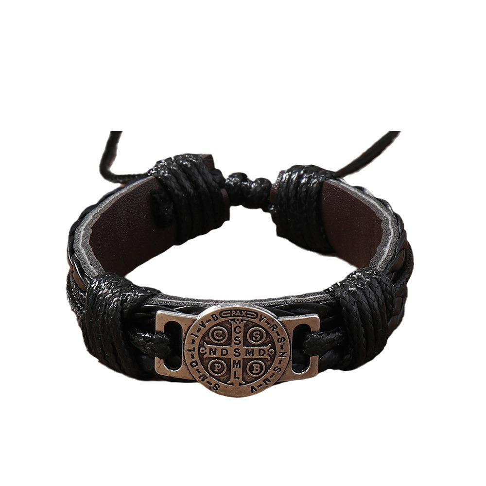 Vintage Men'S Hand-Woven Leather Bracelet, Simple And Nostalgic Style, With Adjustable Drawstring Accessory.