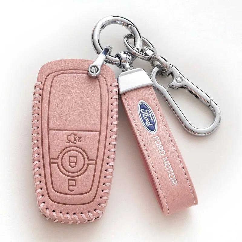 Autoaufkleber 2026 Ford 4 Tasten Leder Auto-Fernschlüsselhülle Unisex Für Ford Raptor F150 Explorer Mustang Fusion Escape F250 F350