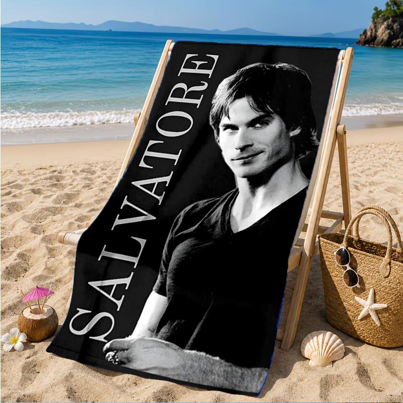 Serviette de plage Damon Salvatore Romance, Microfibre Super Douce, Cadeau Parfait pour Elle/Lui, Anniversaire, pour Piscine, Plage, Voyage, Décoration Fête de Plage