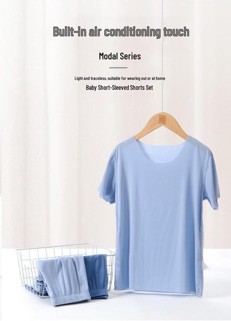 Kids' Summer Modal Pajama Set - Short Sleeve for Boys & Girls, Breathable Air Conditioning Wear.